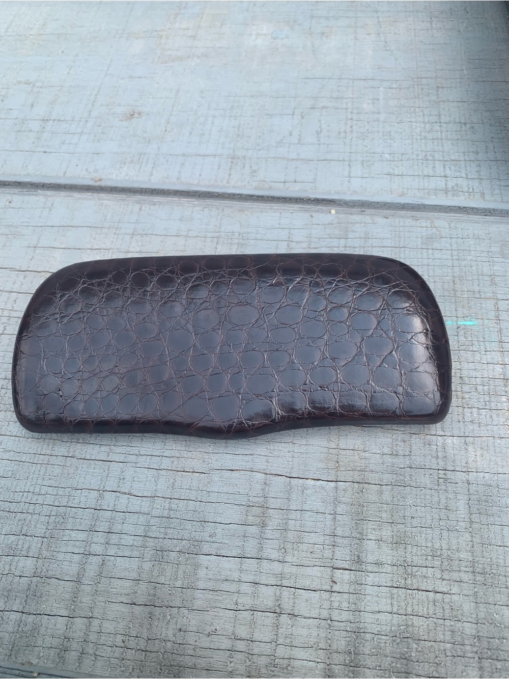 Brown Croc-Embossed Leather Eyeglass Case